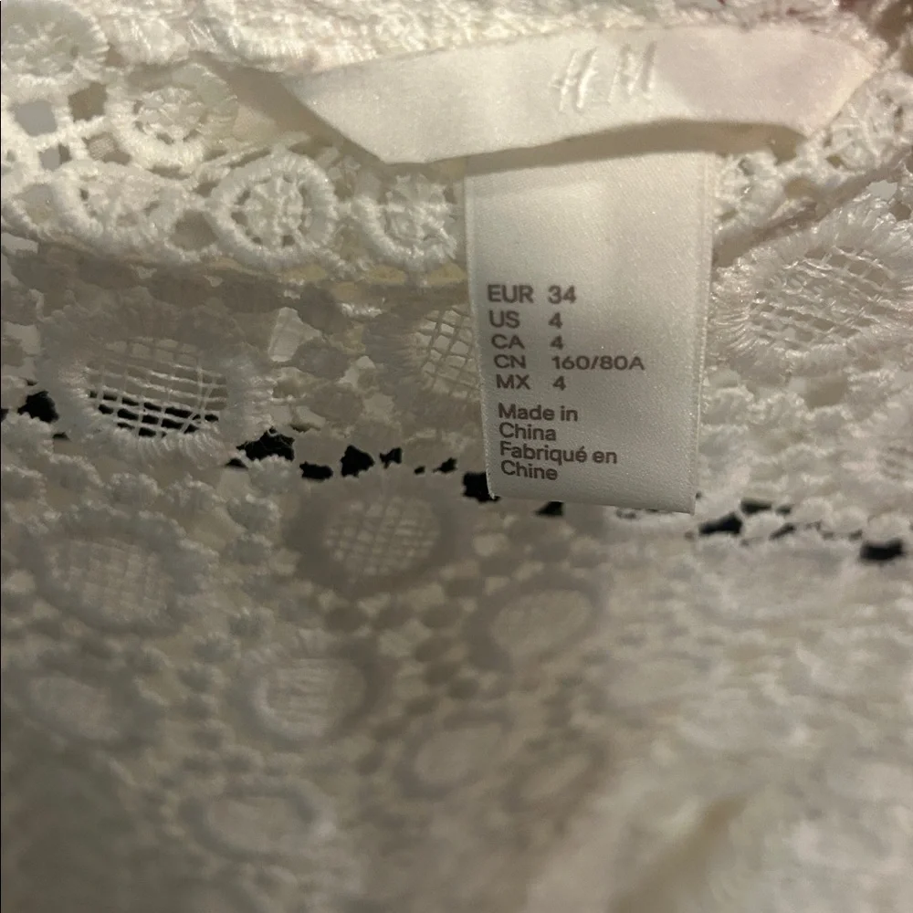H&M Ivory Crochet Lace High-Neck Long Sleeve Blouse